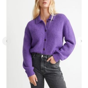 & Other Stories Collared Alpaca Blend Purple Cardigan - Small